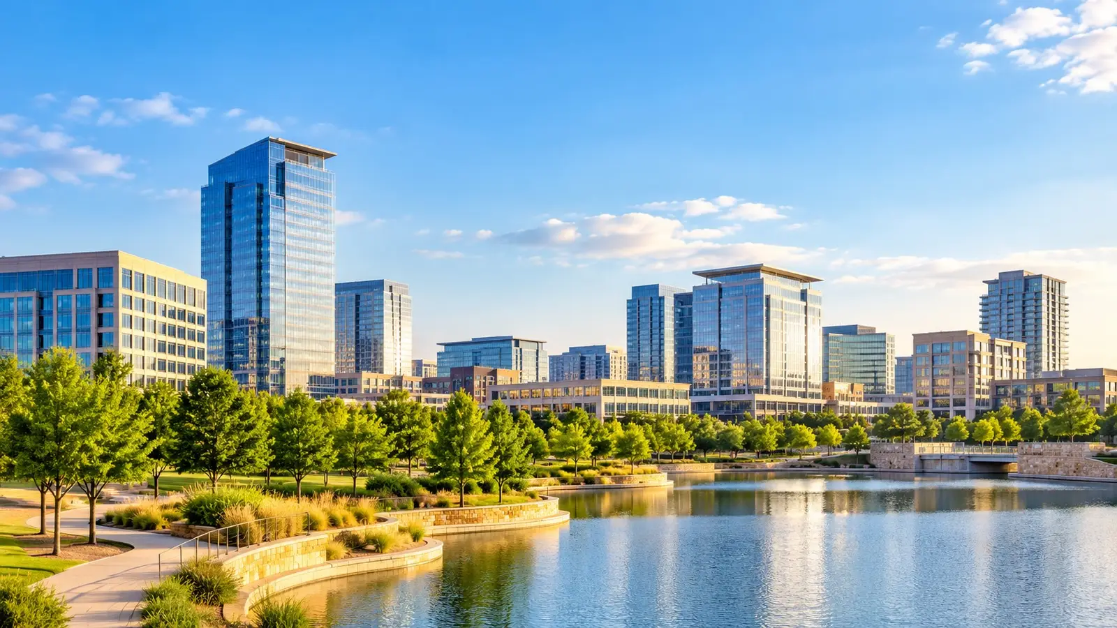 Frisco, Texas office towers by the lake