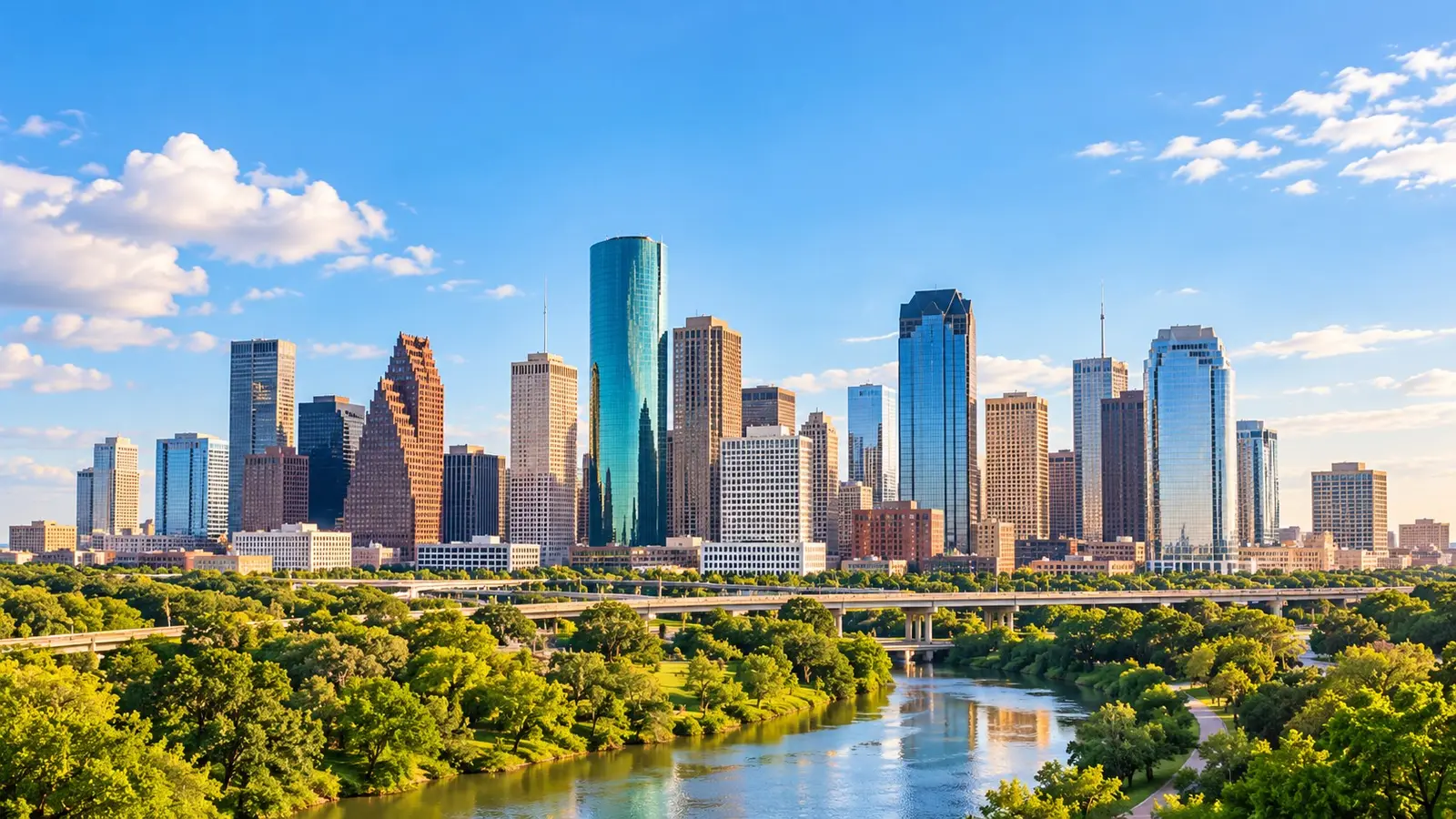 Houston, Texas skyline above the bayou