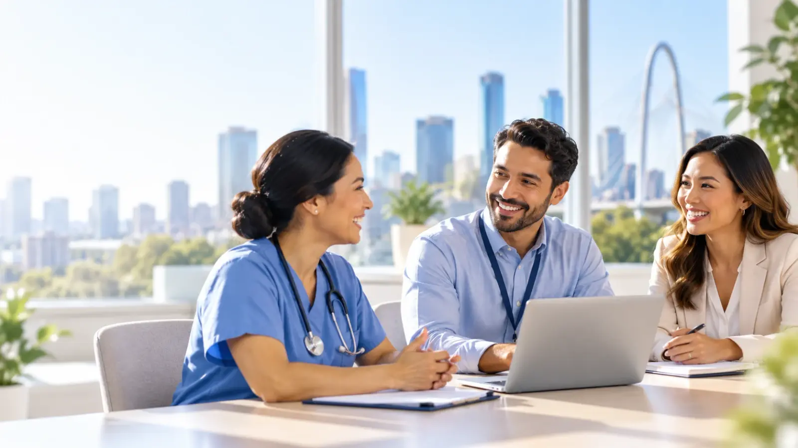 A nurse meeting with a Paloma Talent recruiter and a hiring manager
